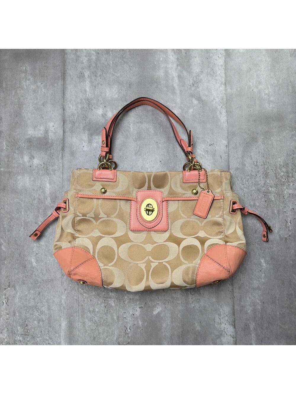 Y2K Pink Coach Colette Signature Sateen Carryall Leather Shoulder Bag